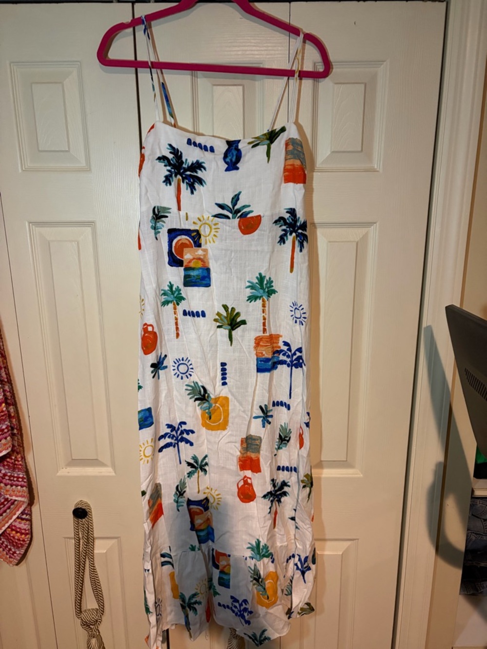Women’s White Midi Sundress with Tropical Print